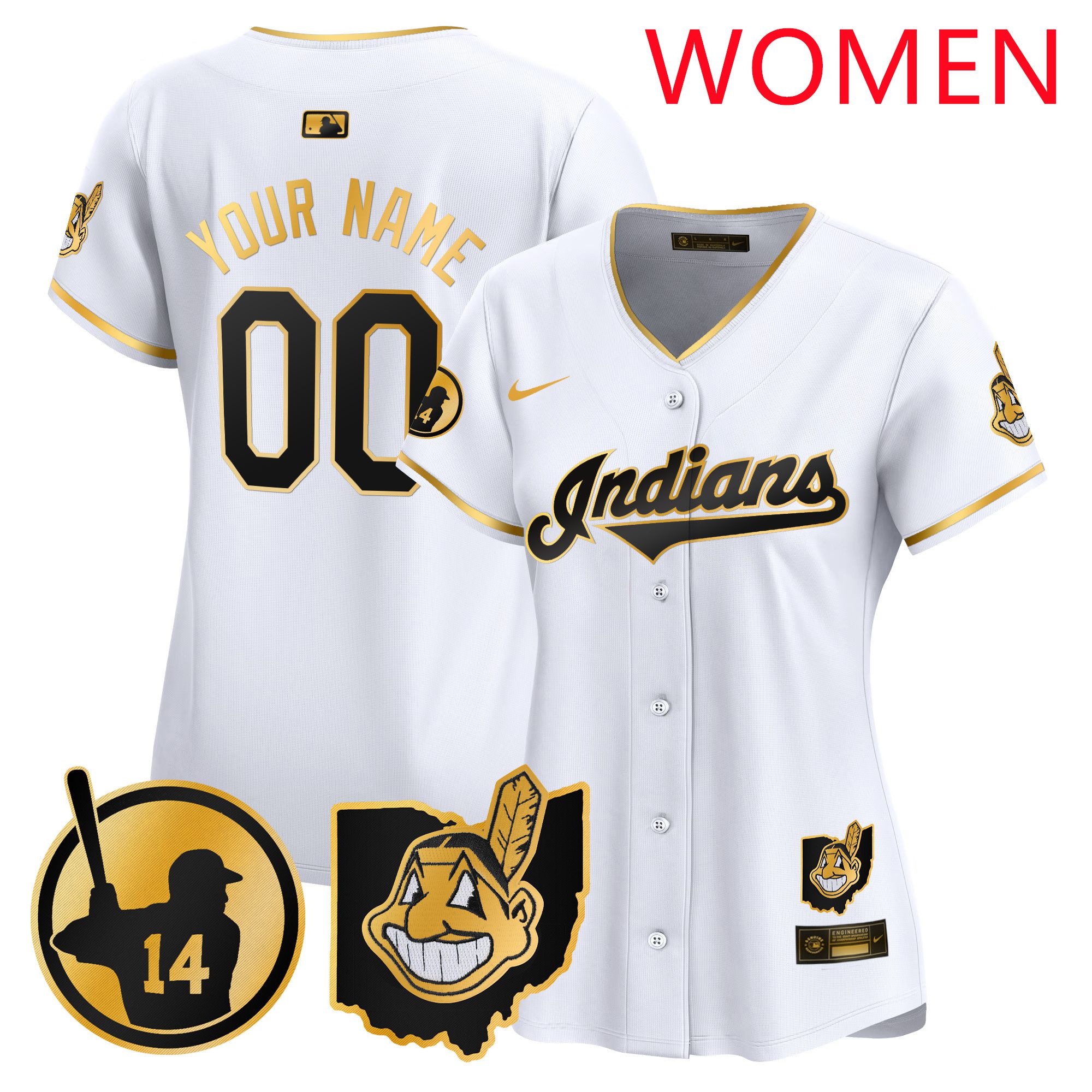 Women Cleveland Indians White Nike 2025 Patch Vapor Premier Limited Custom MLB Jersey->customized mlb jersey->Custom Jersey